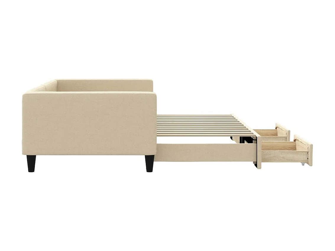 Lit gigogne et tiroirs crème 100x200 cm tissu WVGQ9835