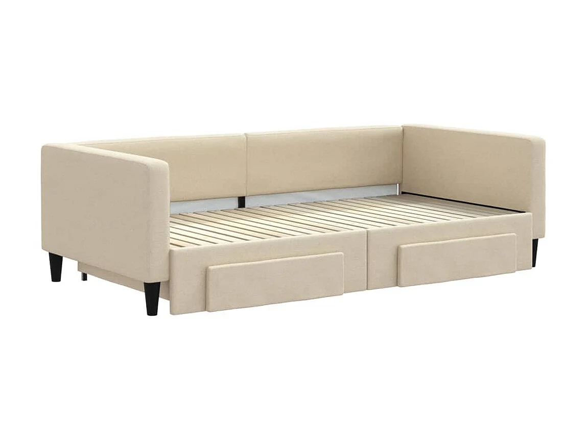 Lit gigogne et tiroirs crème 100x200 cm tissu WVGQ9835