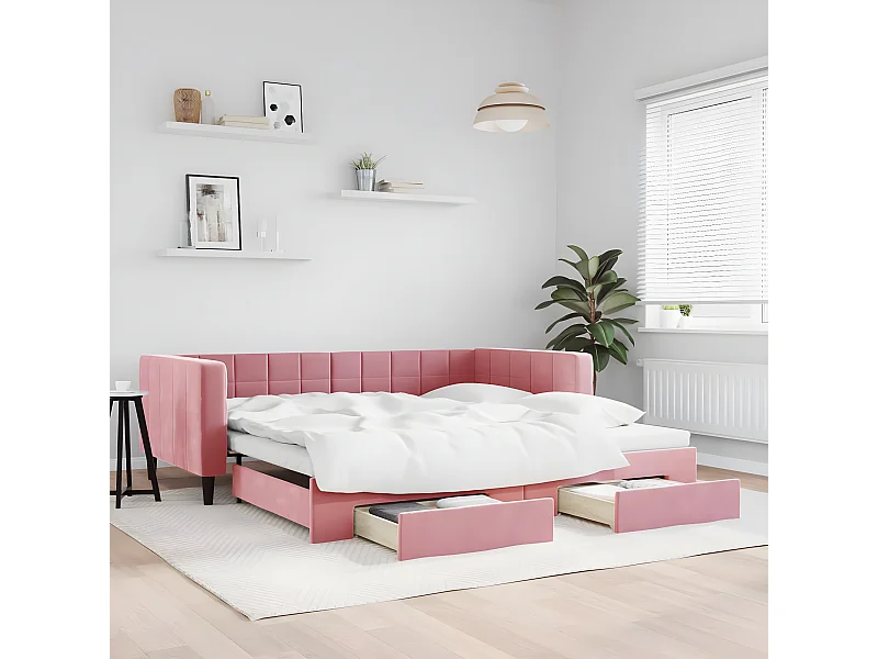 Sofá-cama com gavetão e gavetas 100x200 cm veludo rosa PT403495