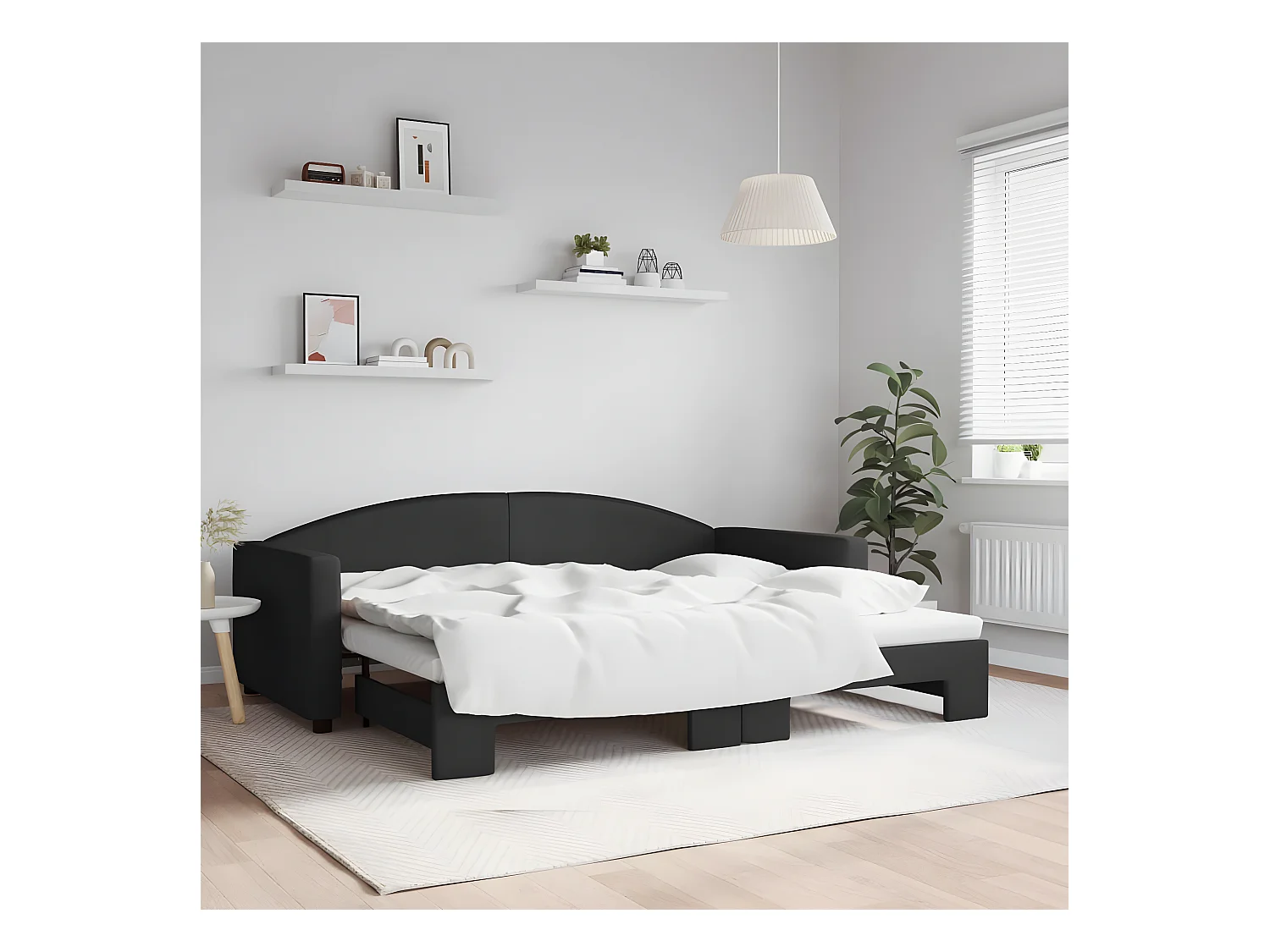 Lit gigogne noir 90x200 cm tissu WVGQ6762