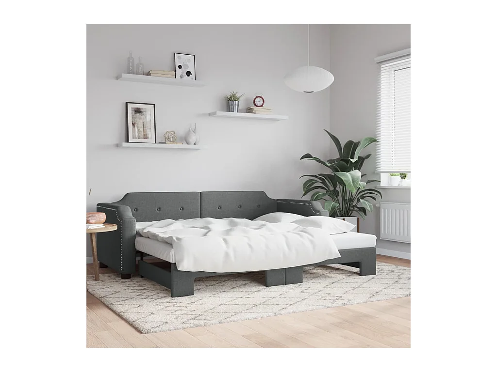 Lit gigogne gris foncé 80x200 cm tissu WVGQ1748