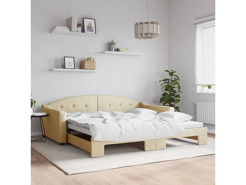 Cama dupla com gavetão 100x200 cm tecido cor creme PT767085