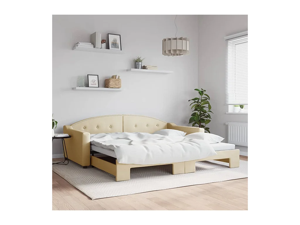 Lit gigogne crème 100x200 cm tissu WVGQ9007