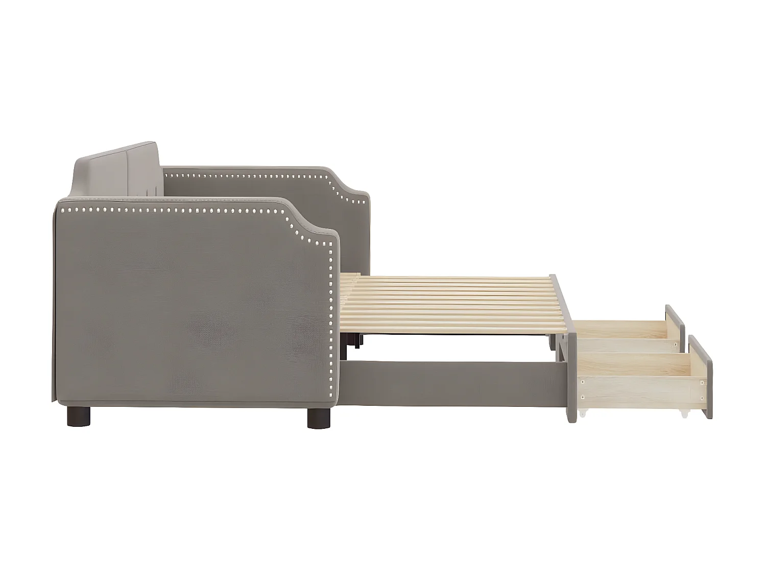 Lit gigogne et tiroirs taupe 80x200 cm tissu WVGQ7622