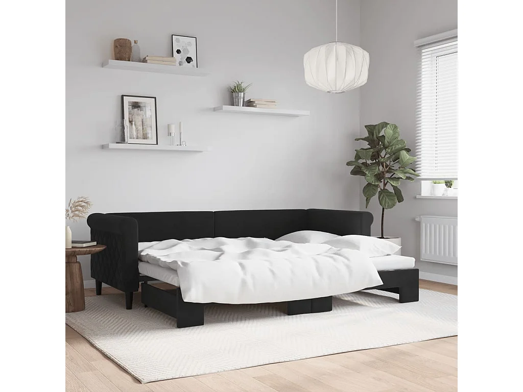 Lit gigogne noir 80x200 cm velours WVGQ4055