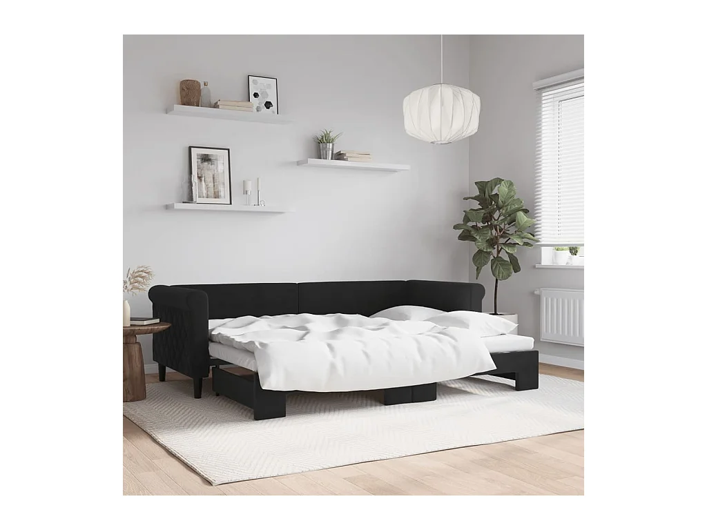 Lit gigogne noir 80x200 cm velours WVGQ4055