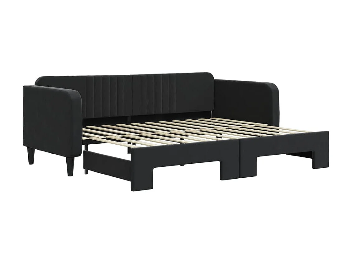Cama dupla com gavetão 90x200 cm veludo preto PT115923