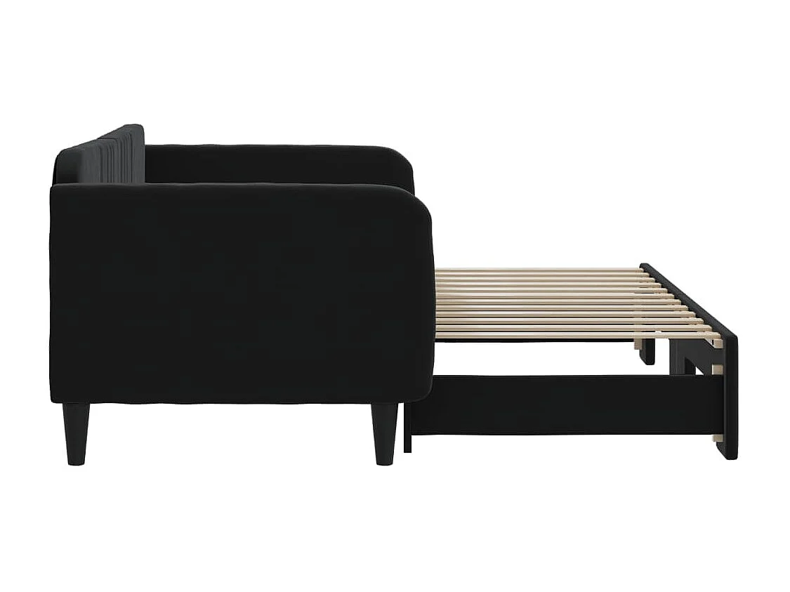 Cama dupla com gavetão 90x200 cm veludo preto PT115923