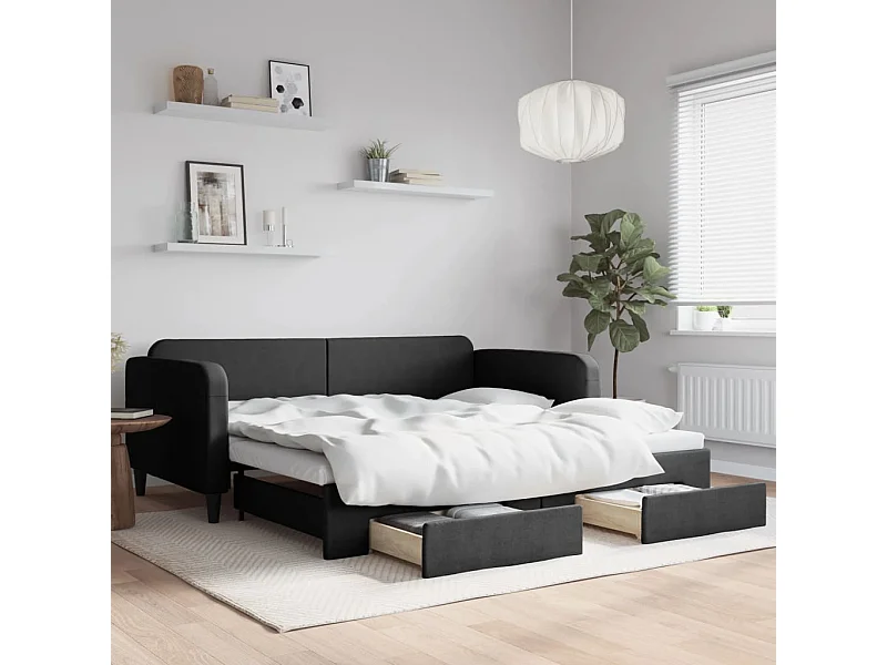 Cama dupla com gavetão e gavetas 100x200 cm tecido preto PT587852