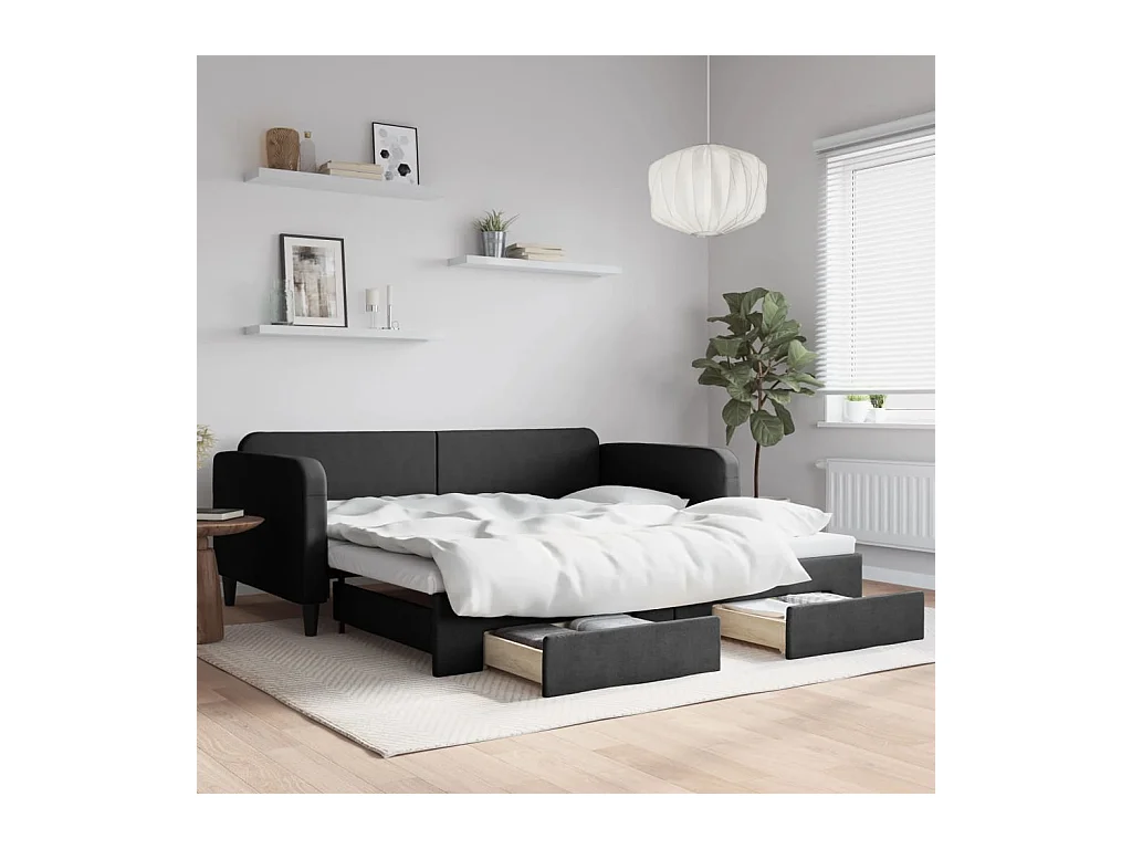 Cama nido con cajones tela negro 100x200 cm ES311946