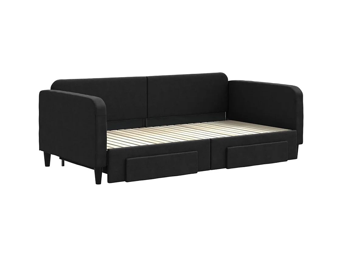 Lit gigogne et tiroirs noir 100x200 cm tissu WVGQ5869