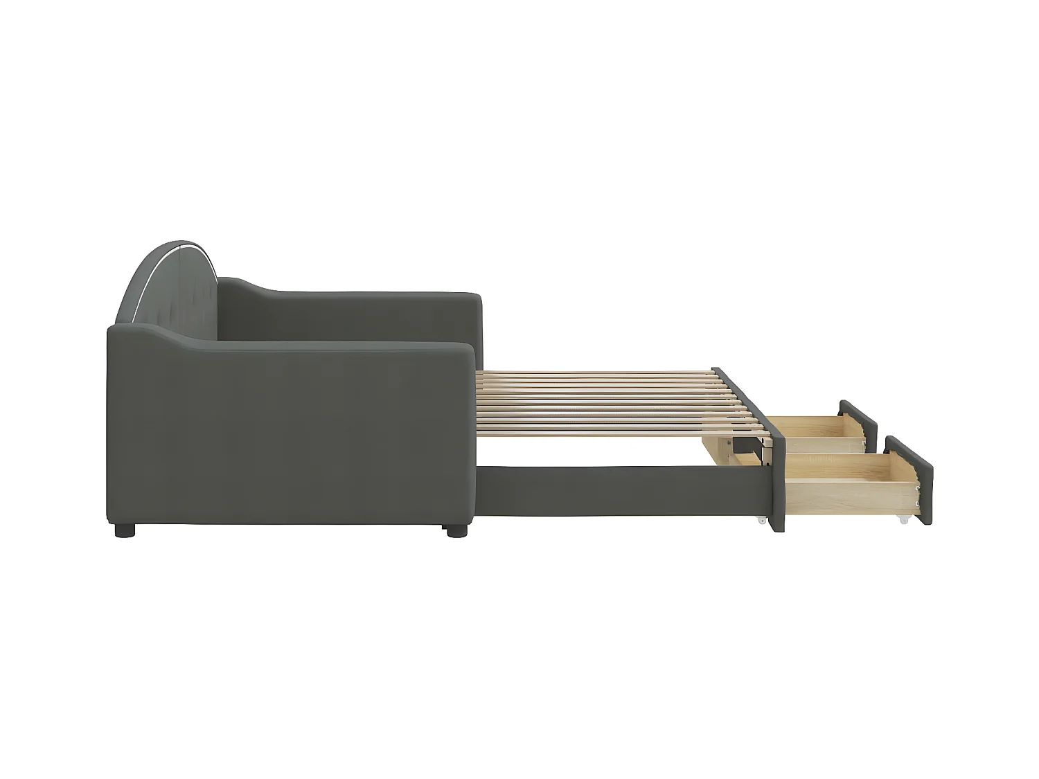 Lit gigogne et tiroirs gris foncé 90x200 cm tissu WVGQ3126