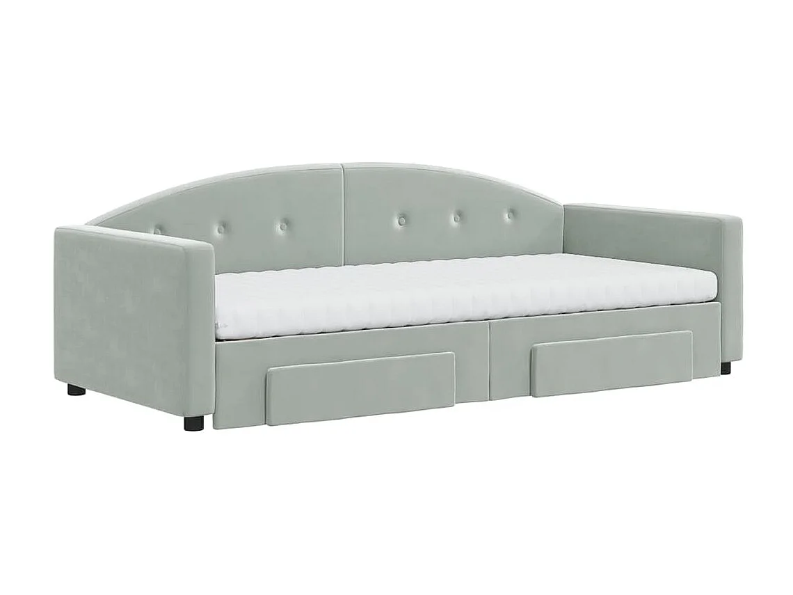 Slaapbank onderschuifbed en lades 90x200 cm fluweel lichtgrijs NL58418