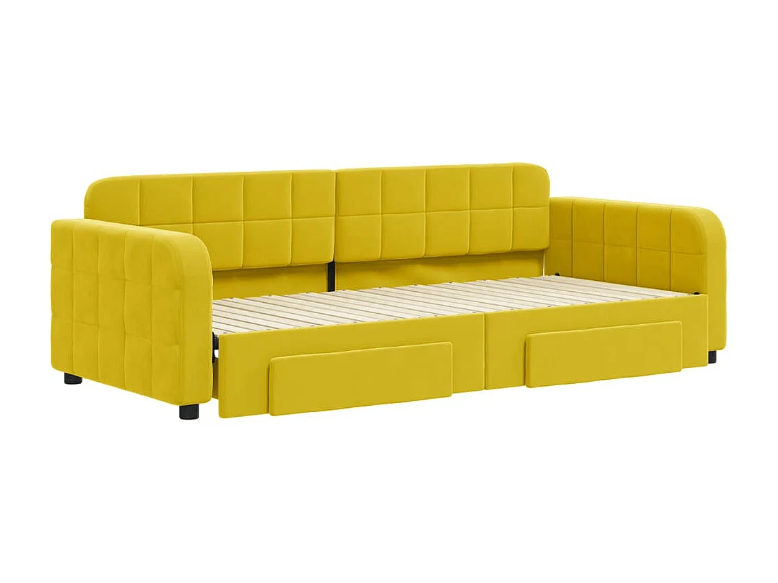 Lit gigogne et tiroirs jaune 90x200 cm velours WVGQ6949
