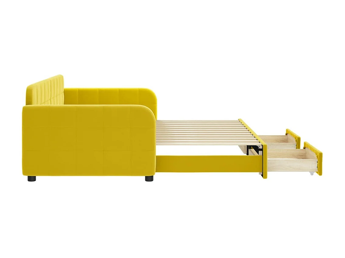 Lit gigogne et tiroirs jaune 90x200 cm velours WVGQ6949
