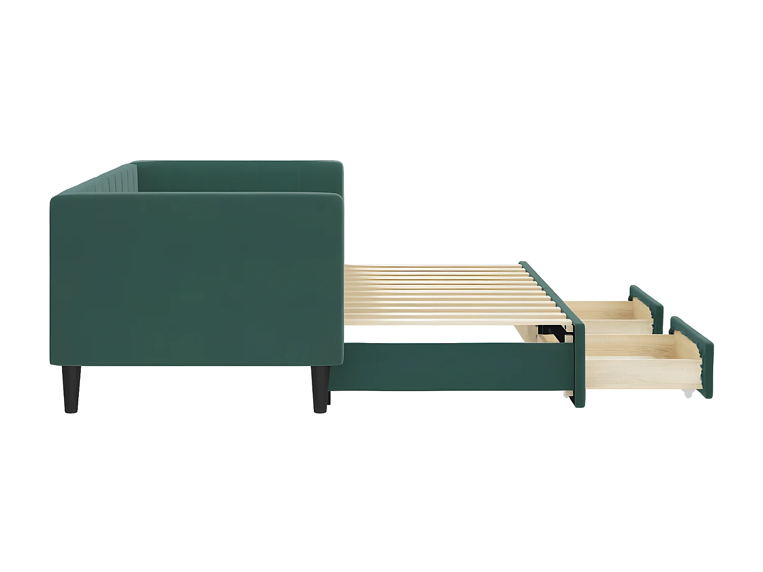 Sofá-cama 80x200cm c/ gavetão e gavetas veludo verde-escuro PT889616