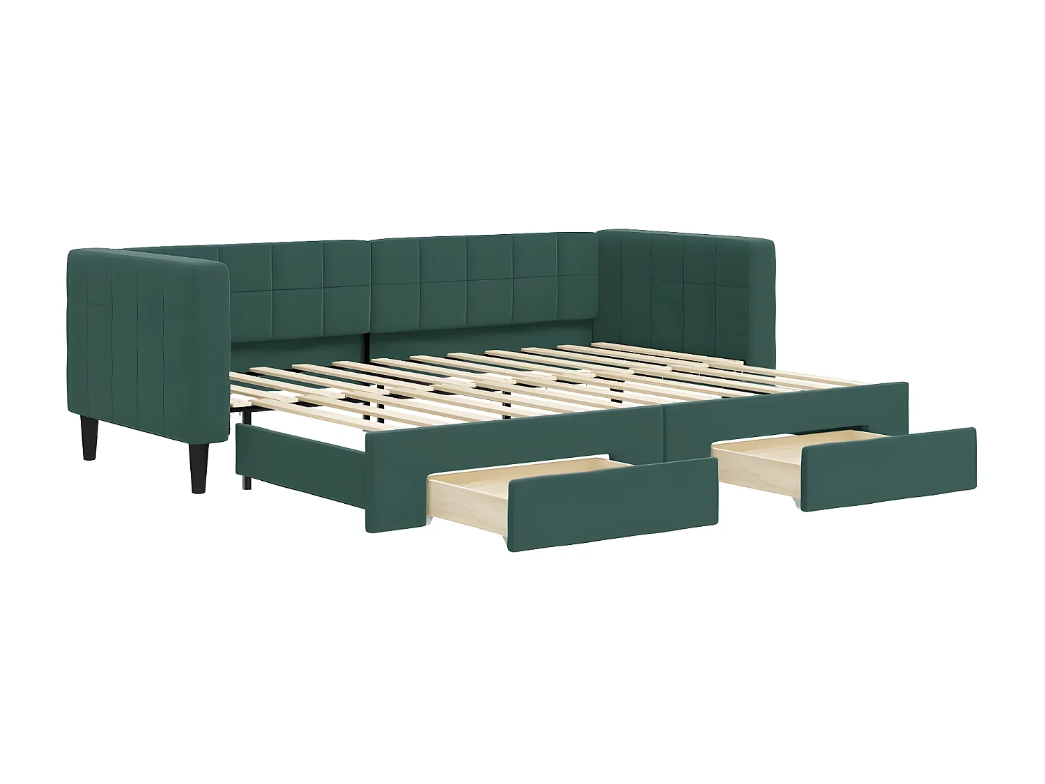 Sofá-cama 80x200cm c/ gavetão e gavetas veludo verde-escuro PT889616
