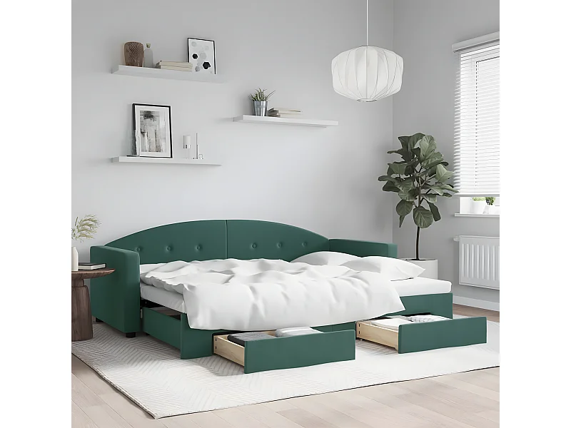 Cama nido con cajones terciopelo verde oscuro 80x200 cm ES703829