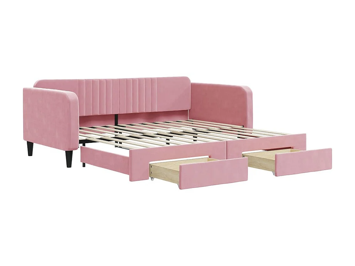Lit gigogne et tiroirs rose 100x200 cm velours WVGQ1938