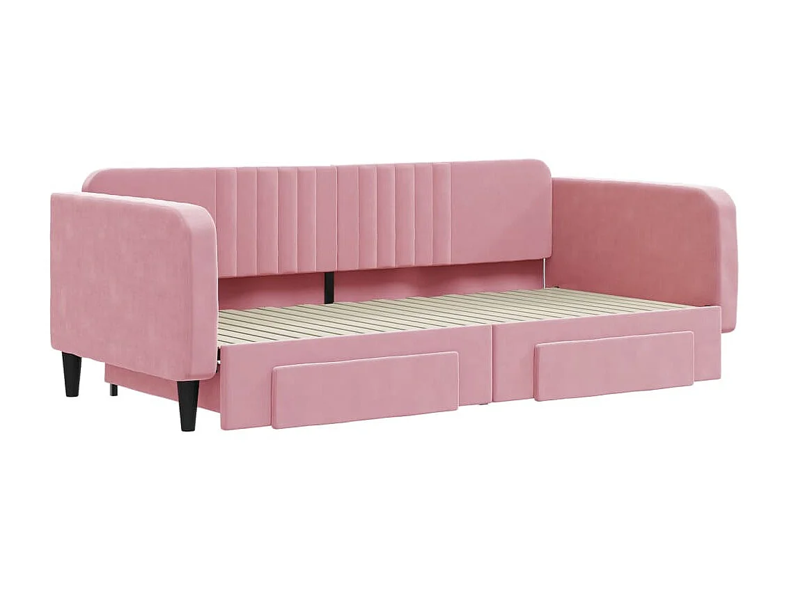 Lit gigogne et tiroirs rose 100x200 cm velours WVGQ1938