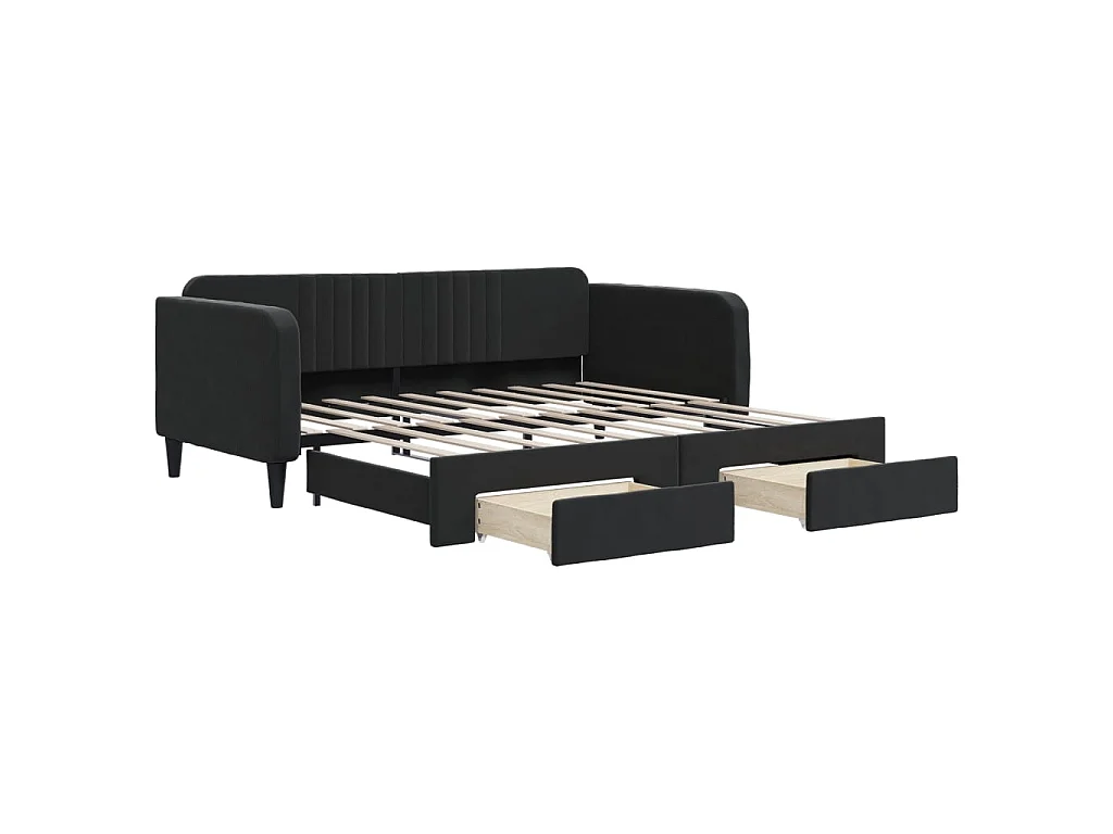 Lit gigogne et tiroirs noir 90x190 cm velours WVGQ7168
