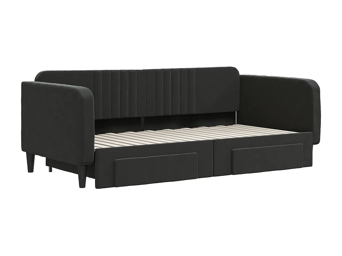 Lit gigogne et tiroirs noir 90x190 cm velours WVGQ7168