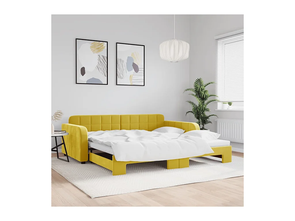 Lit gigogne jaune 100x200 cm velours WVGQ2014
