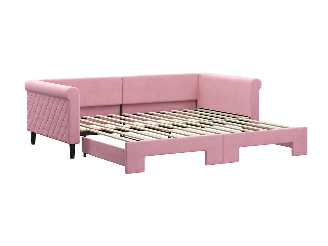 Lit gigogne rose 100x200 cm velours ASW43435