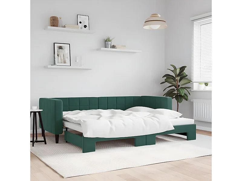 Sofá-cama 80x200 cm com gavetão veludo verde-escuro PT524243