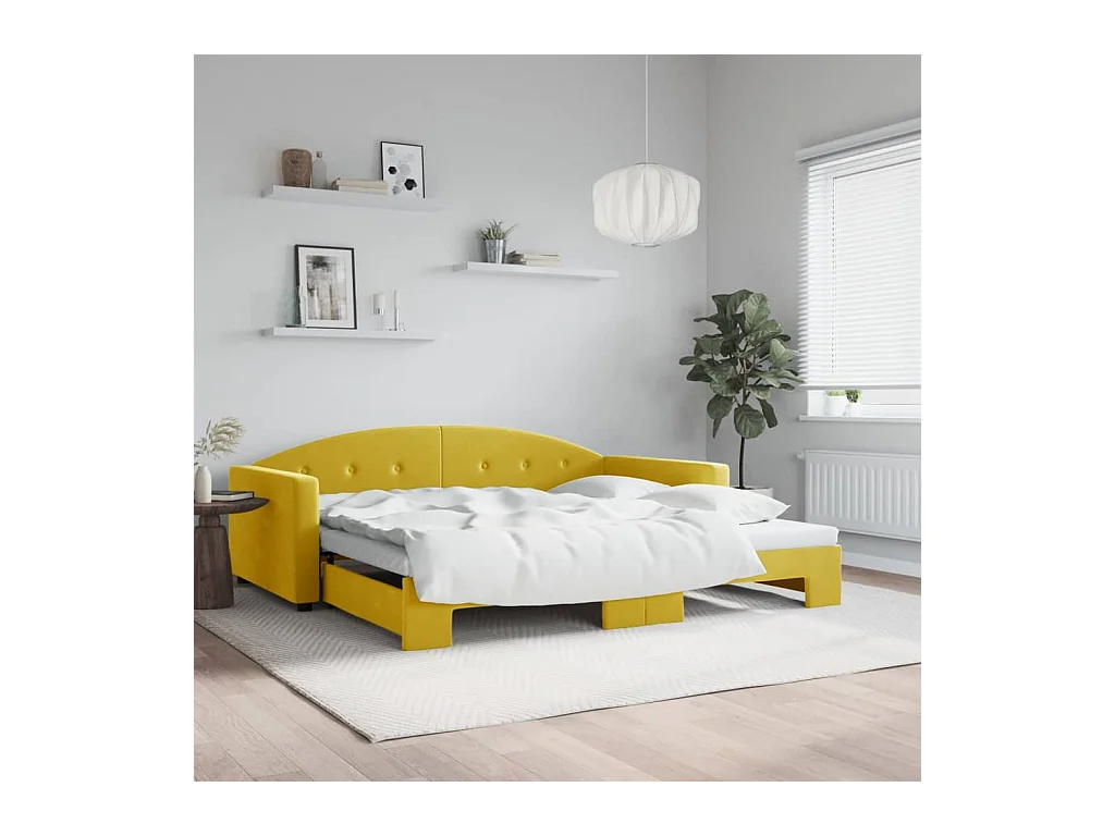 Lit gigogne jaune 100x200 cm velours WVGQ2415