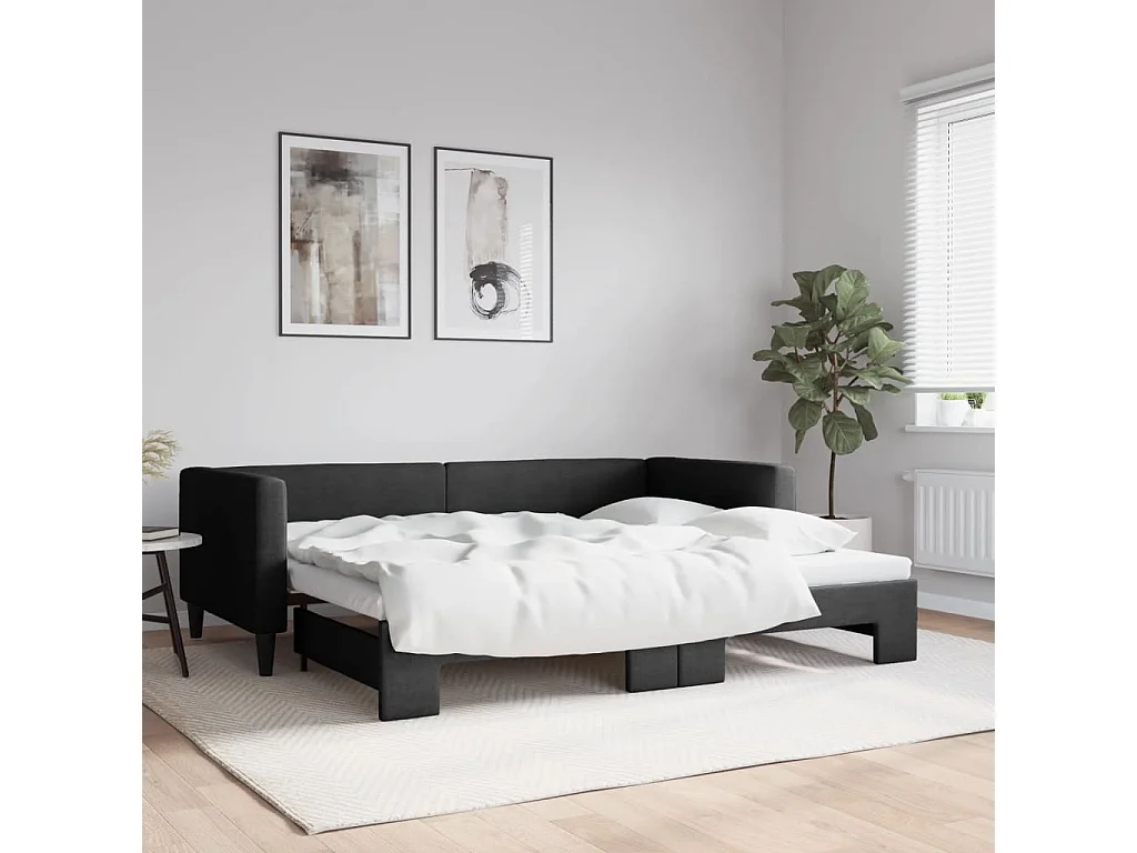 Lit gigogne noir 90x190 cm tissu WVGQ3007