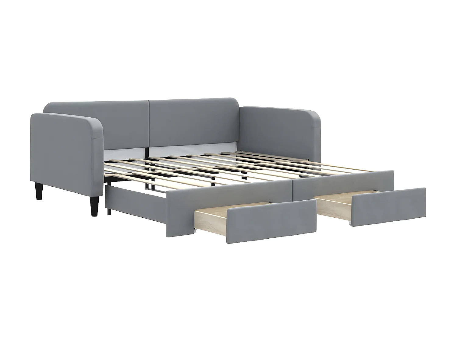 Lit gigogne et tiroirs gris clair 90x190 cm tissu WVGQ9009