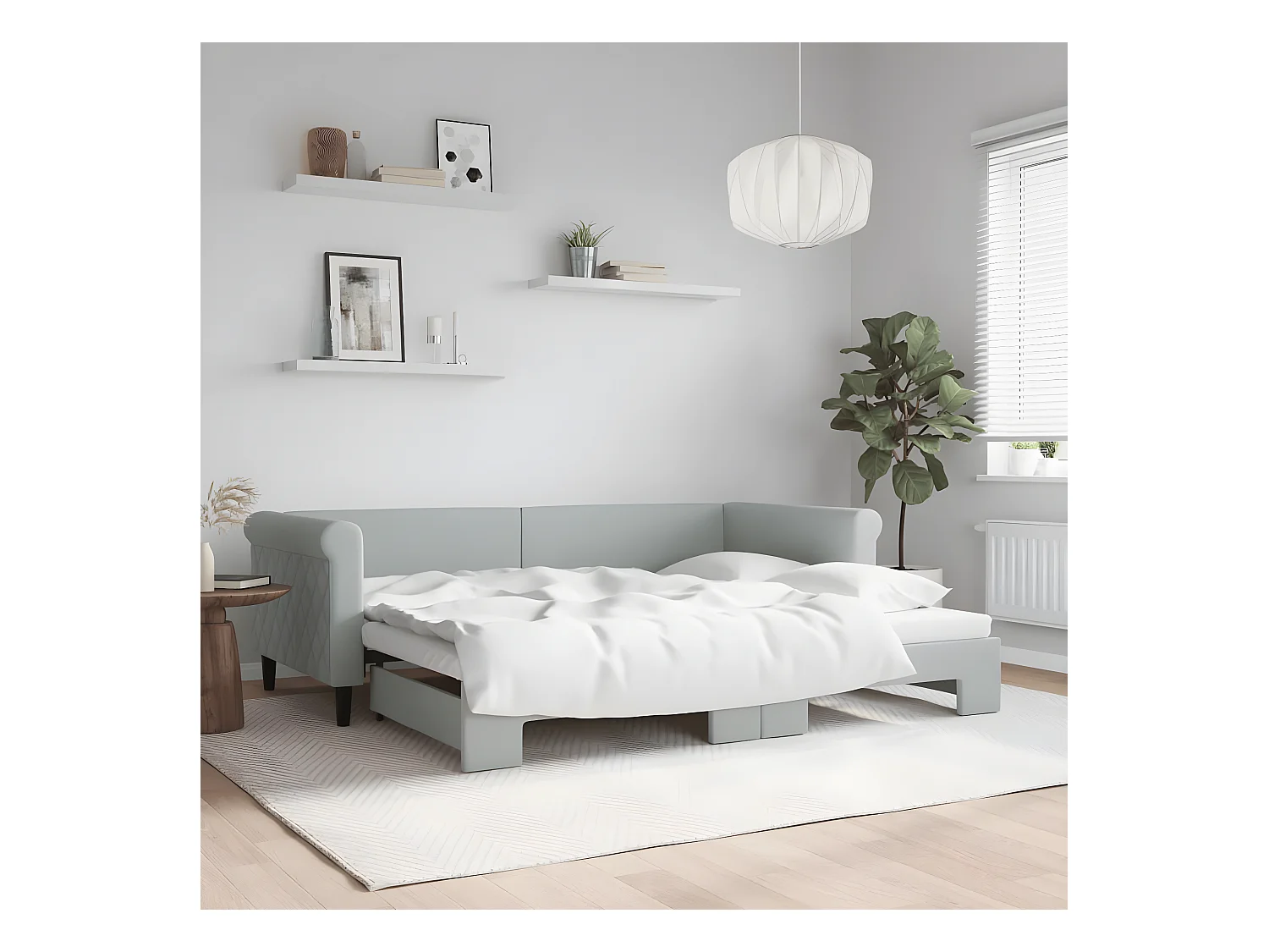 Lit gigogne gris clair 90x200 cm velours WVGQ1257