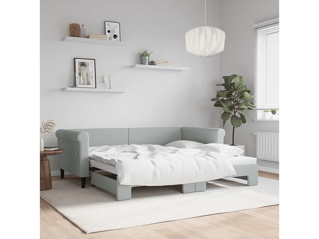 Lit gigogne gris clair 90x190 cm velours WVGQ6338