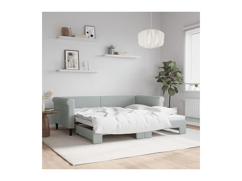 Lit gigogne gris clair 90x190 cm velours WVGQ6338