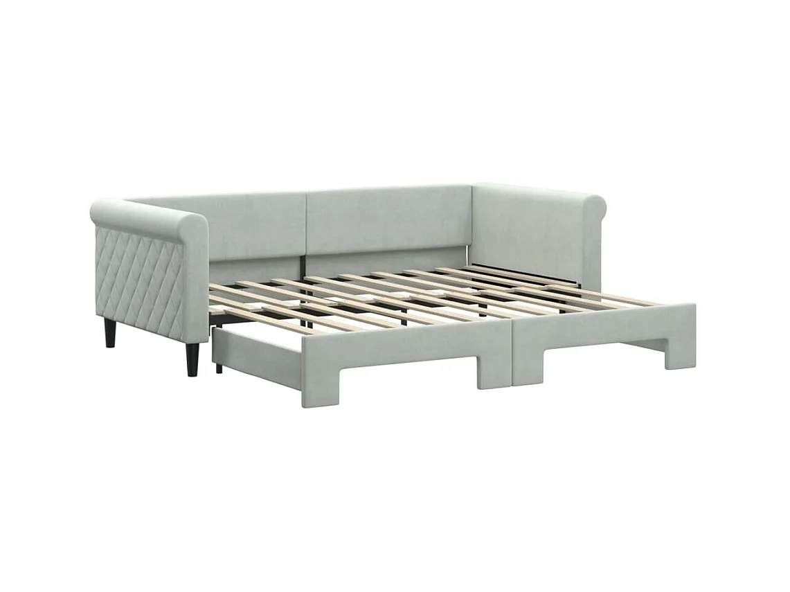 Slaapbank met onderschuifbed 90x190 cm fluweel lichtgrijs NL29117