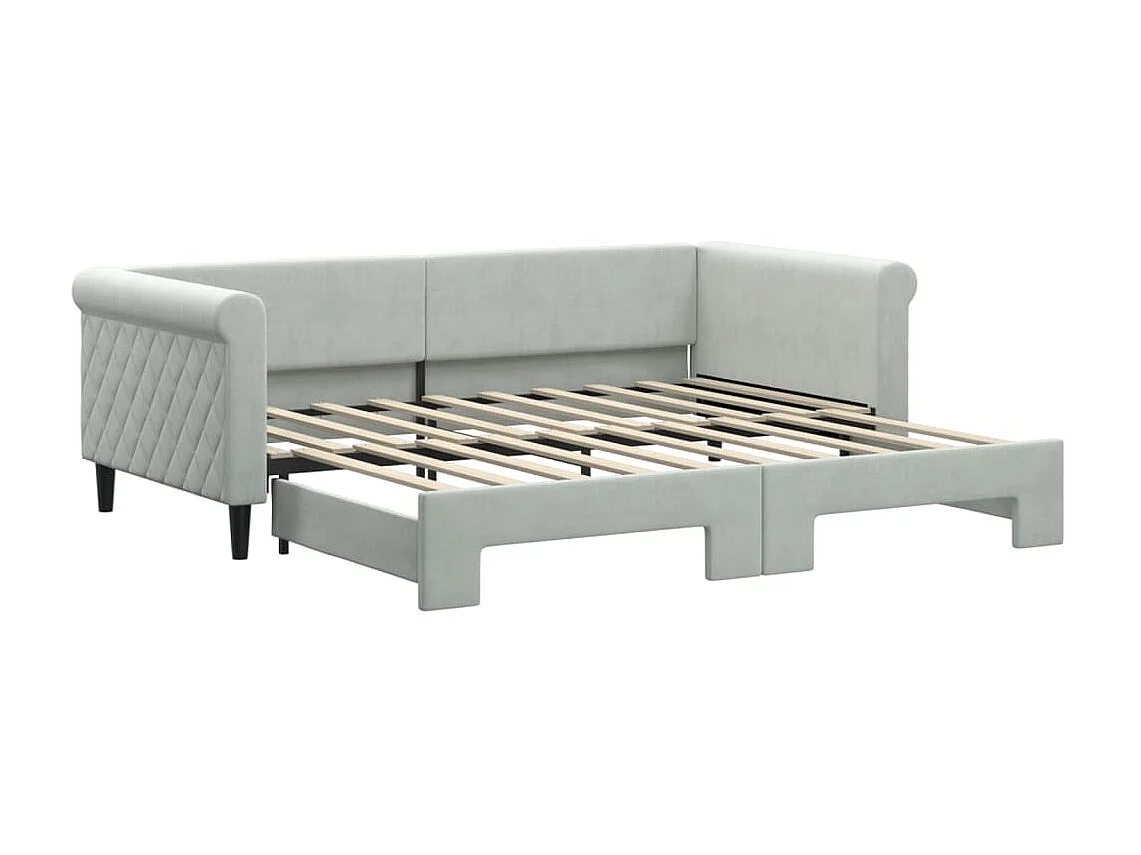 Slaapbank met onderschuifbed 90x190 cm fluweel lichtgrijs NL29117