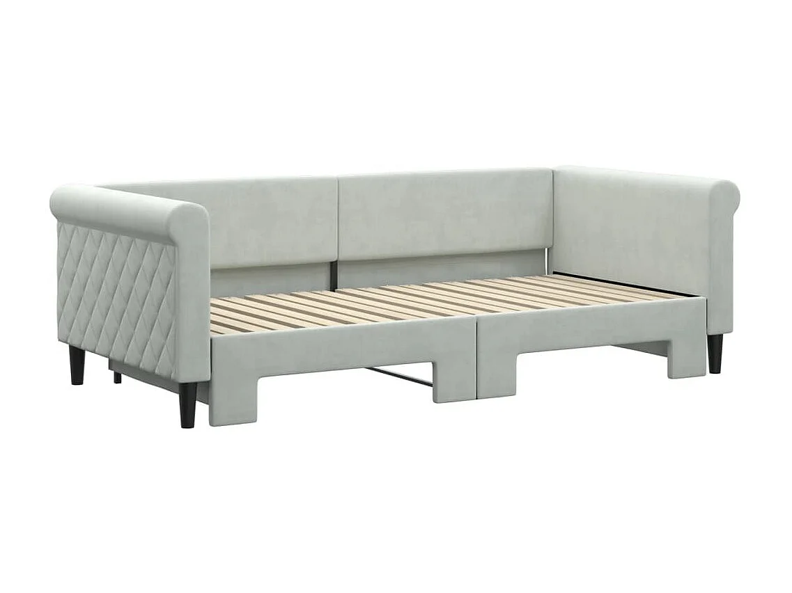 Slaapbank met onderschuifbed 90x190 cm fluweel lichtgrijs NL29117