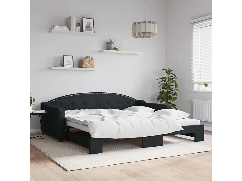 Lit gigogne noir 100x200 cm tissu WVGQ1326