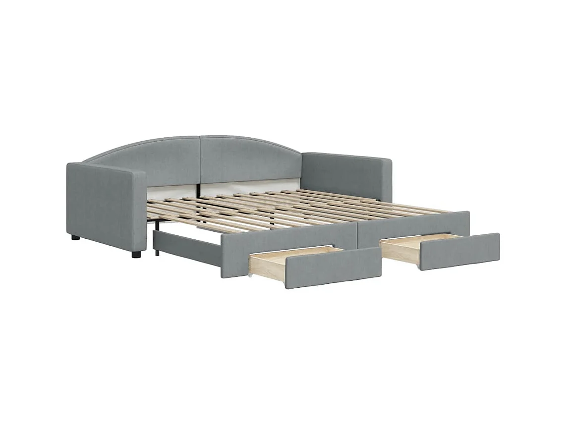 Lit gigogne et tiroirs gris clair 100x200 cm tissu WVGQ7640