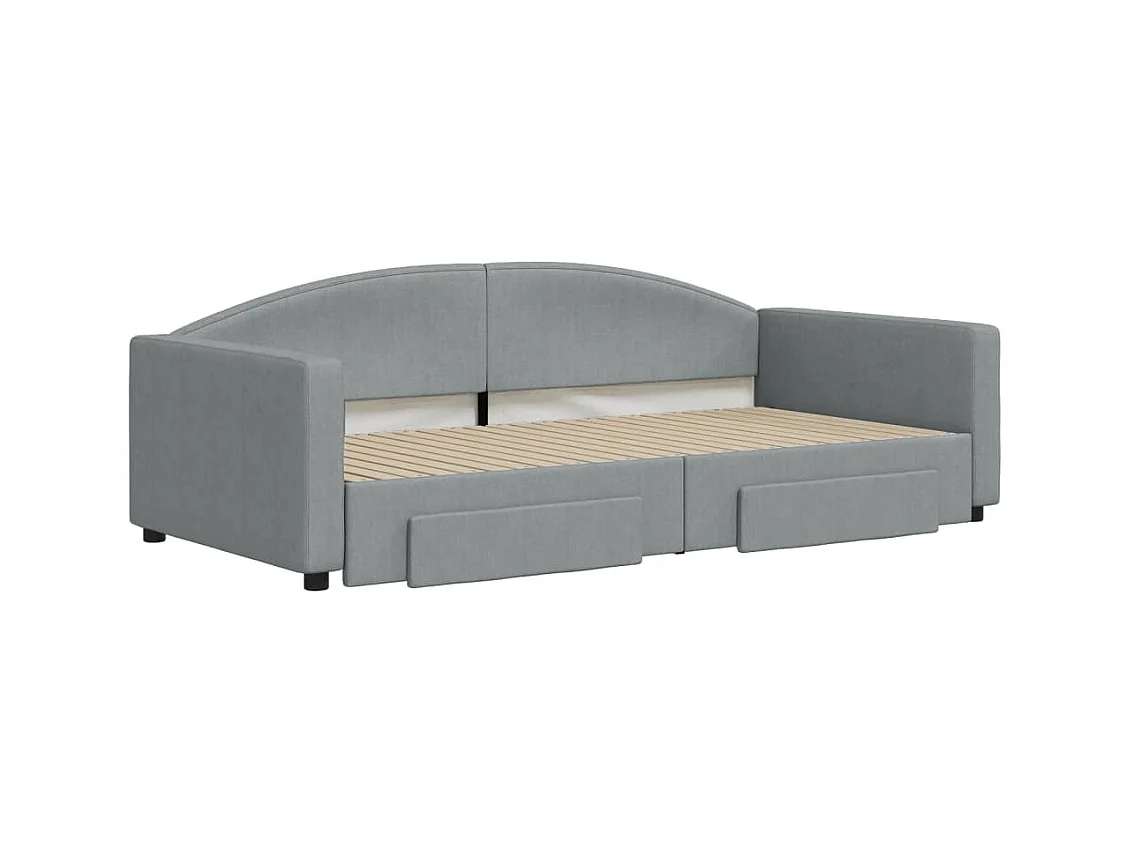 Lit gigogne et tiroirs gris clair 100x200 cm tissu WVGQ7640