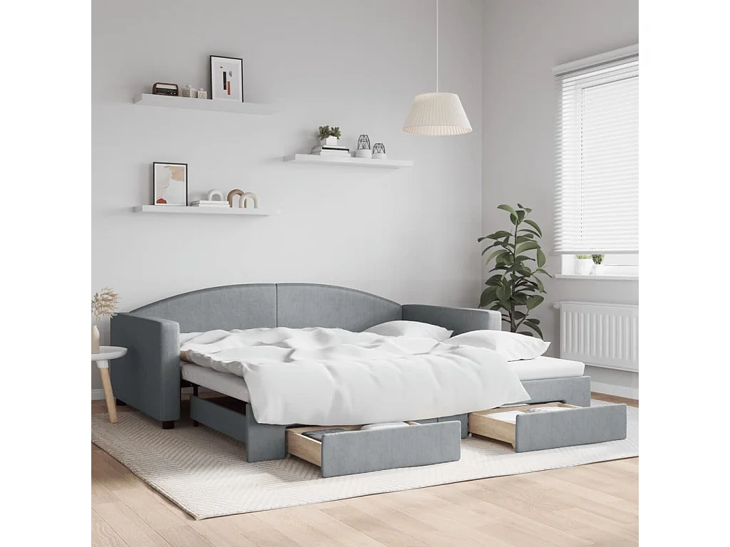 Cama dupla c/ gavetão e gavetas 100x200 cm tecido cinzento-claro PT750992