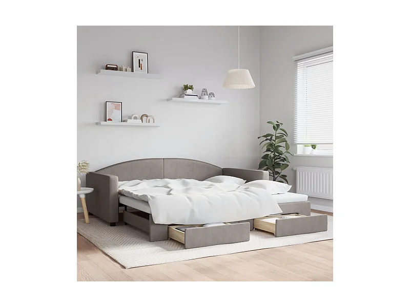 Cama nido con cajones tela gris taupe 100x200 cm ES331169