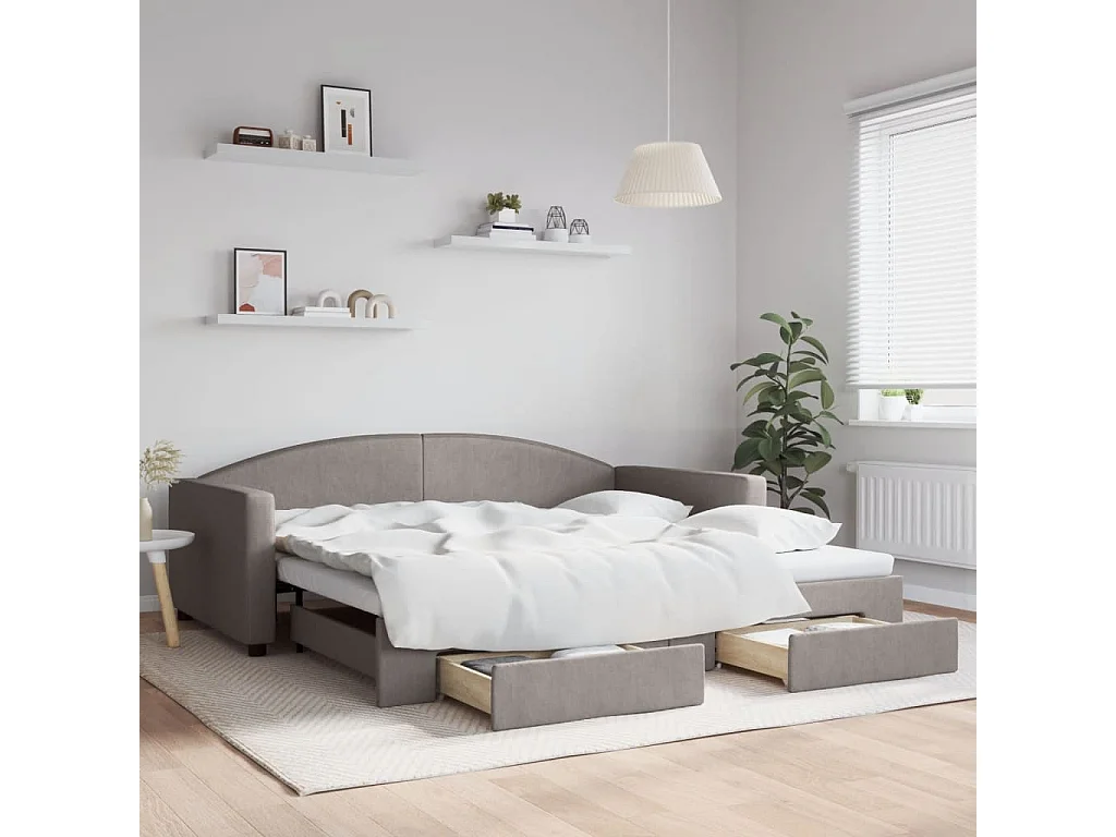 Lit gigogne et tiroirs taupe 100x200 cm tissu WVGQ7893