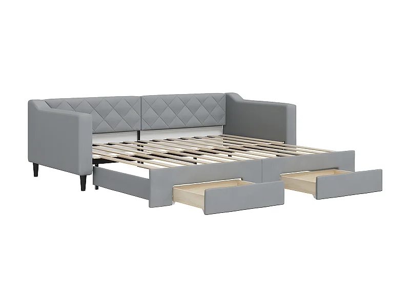 Lit gigogne et tiroirs gris clair 90x200 cm tissu WVGQ9387