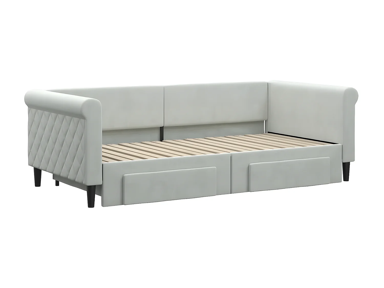 Slaapbank onderschuifbed en lades 90x190 cm fluweel lichtgrijs NL52120