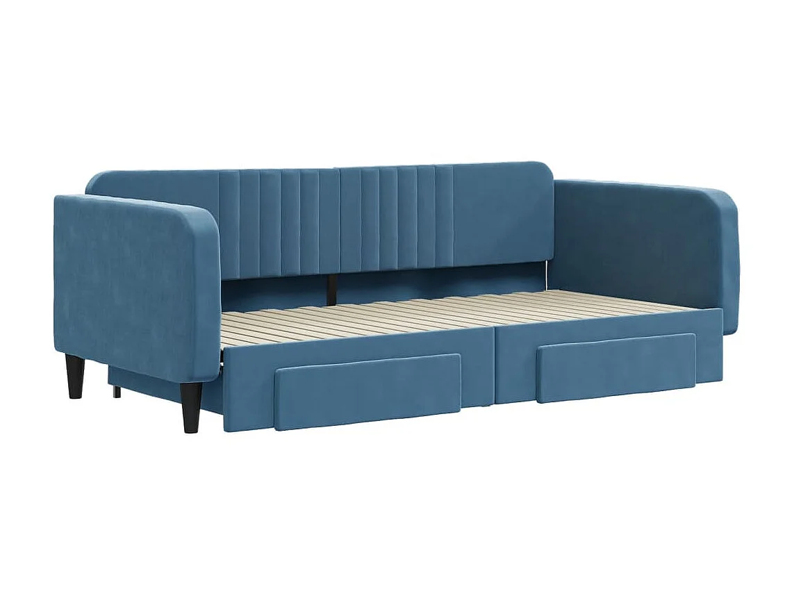 Cama dupla com gavetão e gavetas 100x200 cm veludo azul PT523570