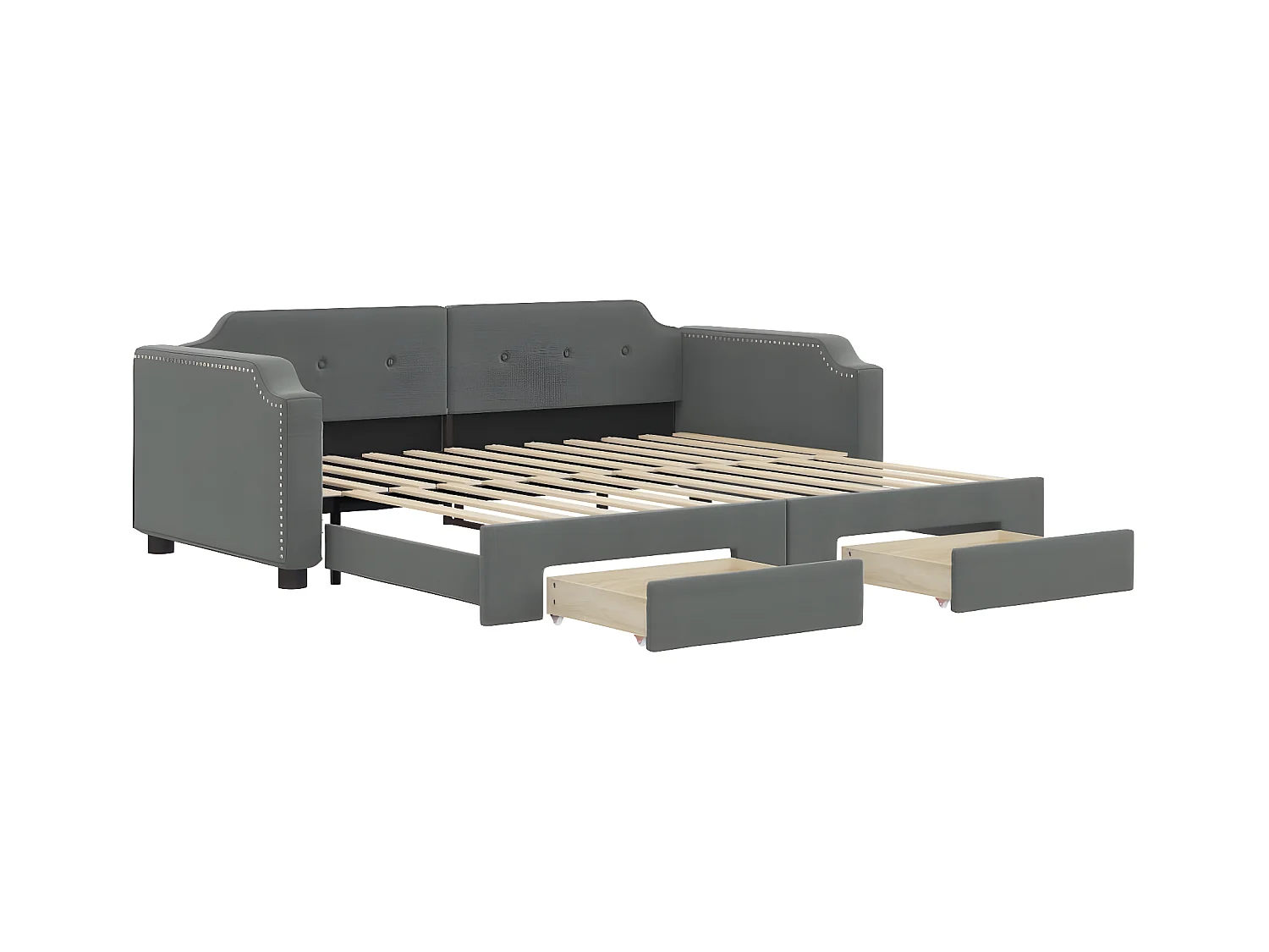 Lit gigogne et tiroirs gris foncé 90x200 cm tissu WVGQ6272