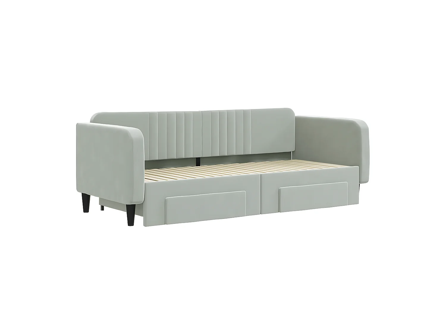 Slaapbank onderschuifbed en lades 90x200 cm fluweel lichtgrijs NL30094