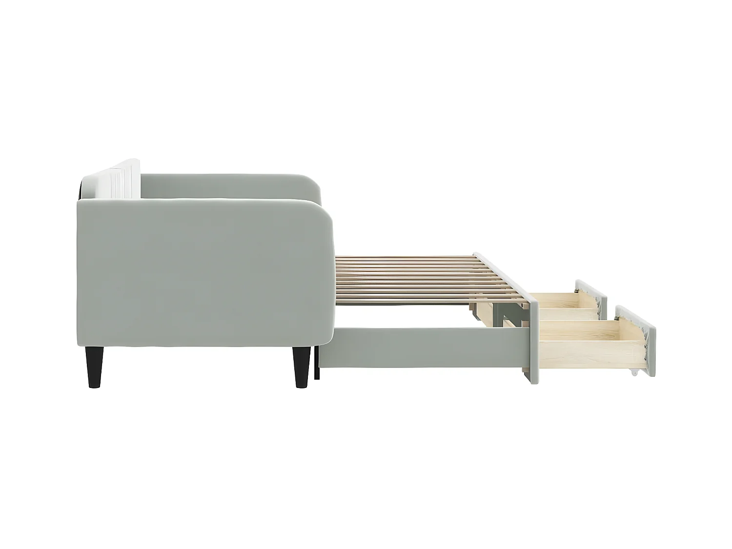 Slaapbank onderschuifbed en lades 90x200 cm fluweel lichtgrijs NL30094